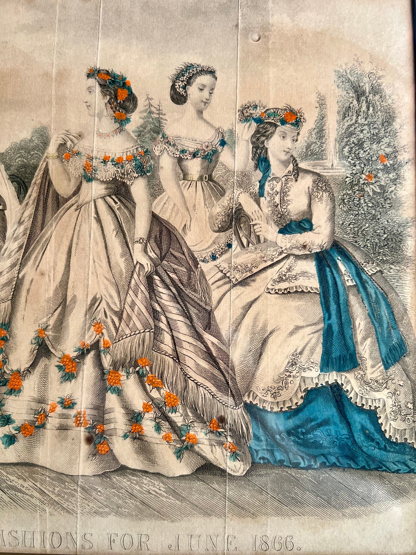 GODEY'S Lady Victorian Fashion Antique/ Vintage Original Color Picture, June 1866 Art on Wood Frame