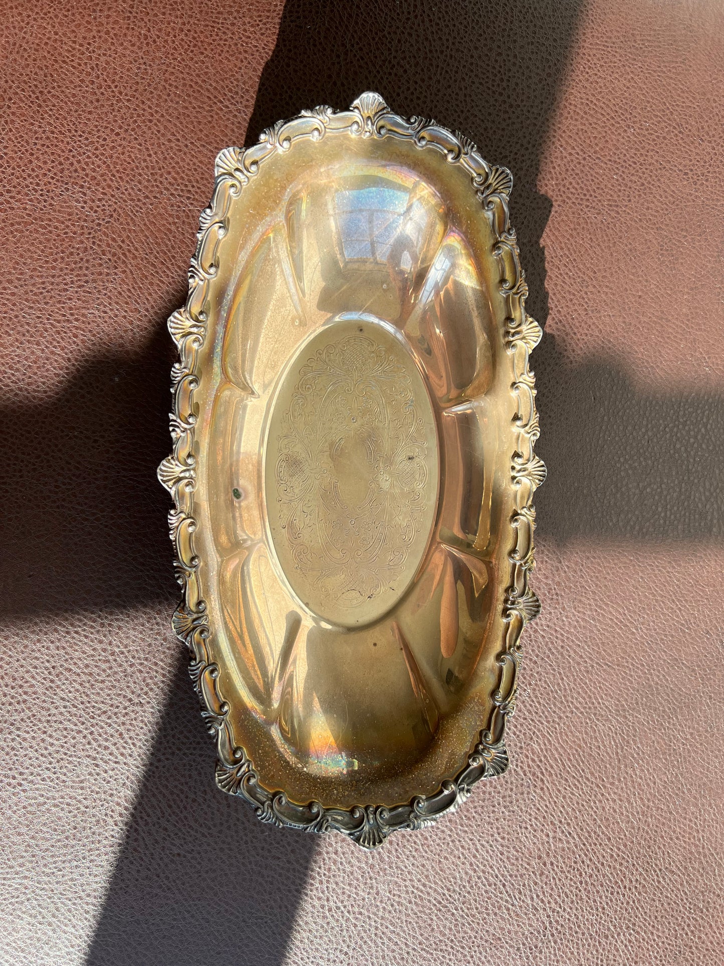 Antique Oval Silver on Copper Footed Numbered Tray/ Dish by Hartford Sterling Company from America