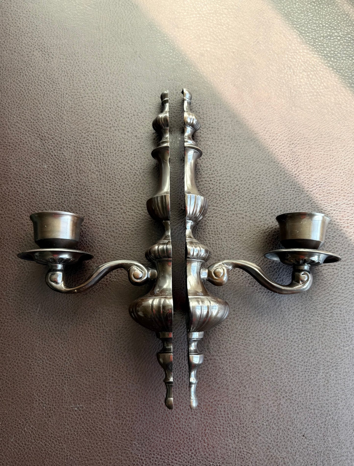 Vintage Wall Decor Candlestick Holder Candelabra Large Sconces, Cast Iron and Stunning Bronze-brown Finish (2 pieces/ one pair)