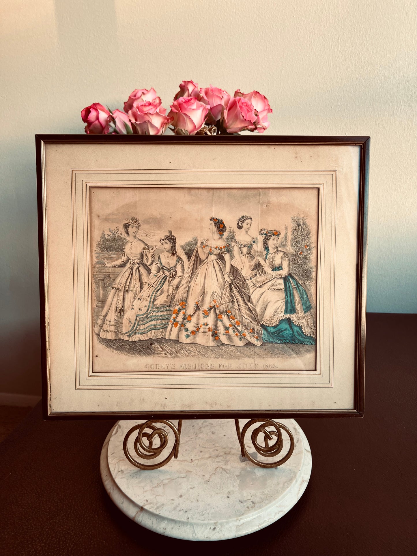 GODEY'S Lady Victorian Fashion Antique/ Vintage Original Color Picture, June 1866 Art on Wood Frame