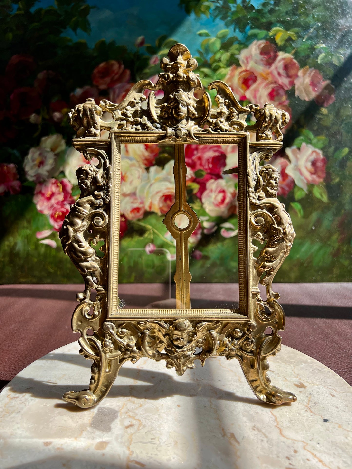 Antique French Brass Victorian Style Ornate Tabletop Photo Frame/ Picture Frame