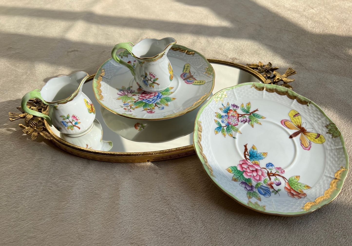 Herend Queen Victoria Vintage Butterfly and Floral Hungarian Porcelain Tea Saucer