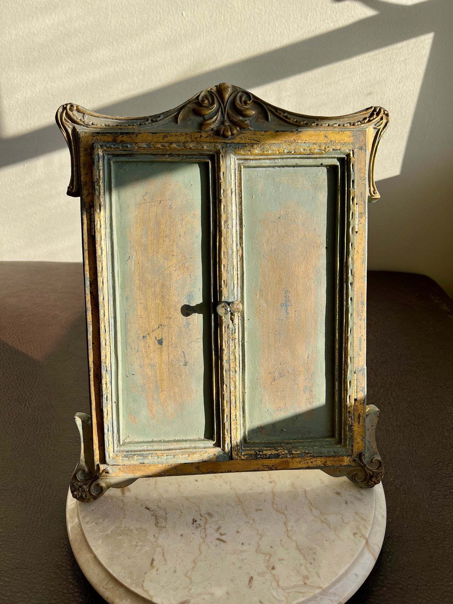 Antique Wood Look Framed Window Mirror With Open Doors