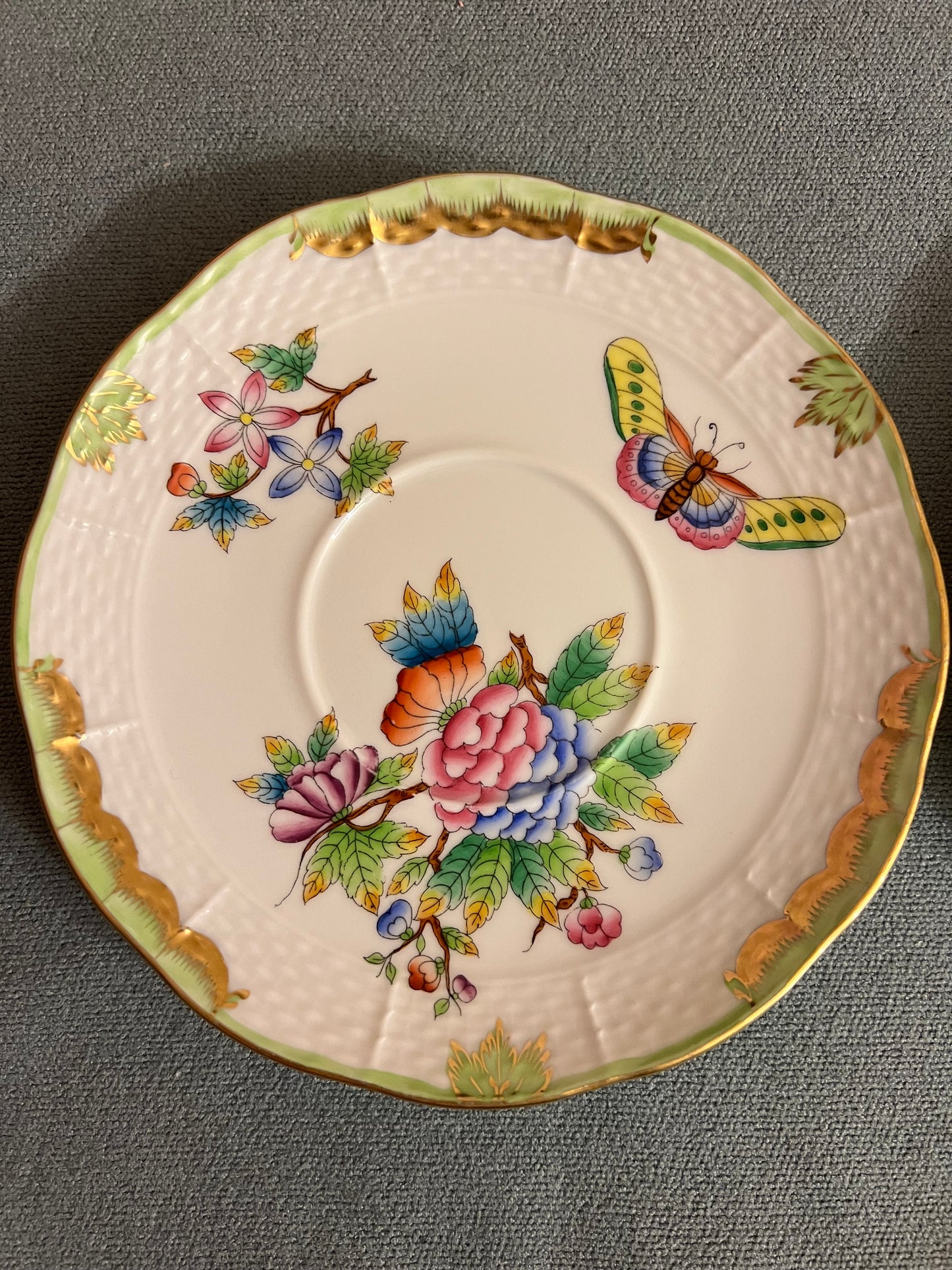 Herend Queen Victoria Vintage Butterfly and Floral Hungarian Porcelain Tea Saucer
