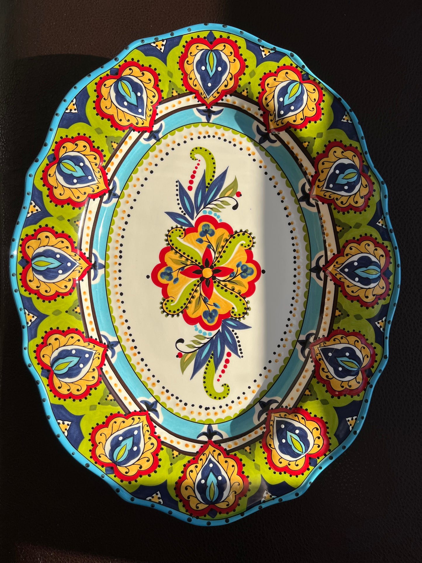 Bocca Espania Colorful Floral Decor, Large Oval Vintage Ceramic Serving Platter
