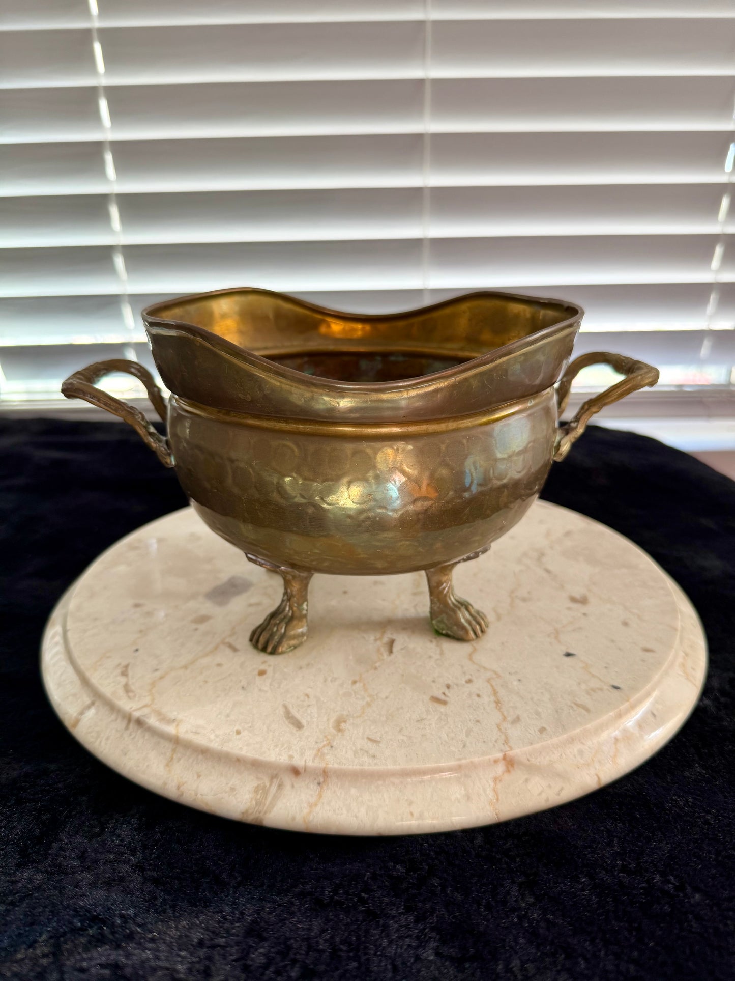 Vintage Brass Flower Pot or Planter with Handles and Four-Legged Lion Paws - Made in Spain