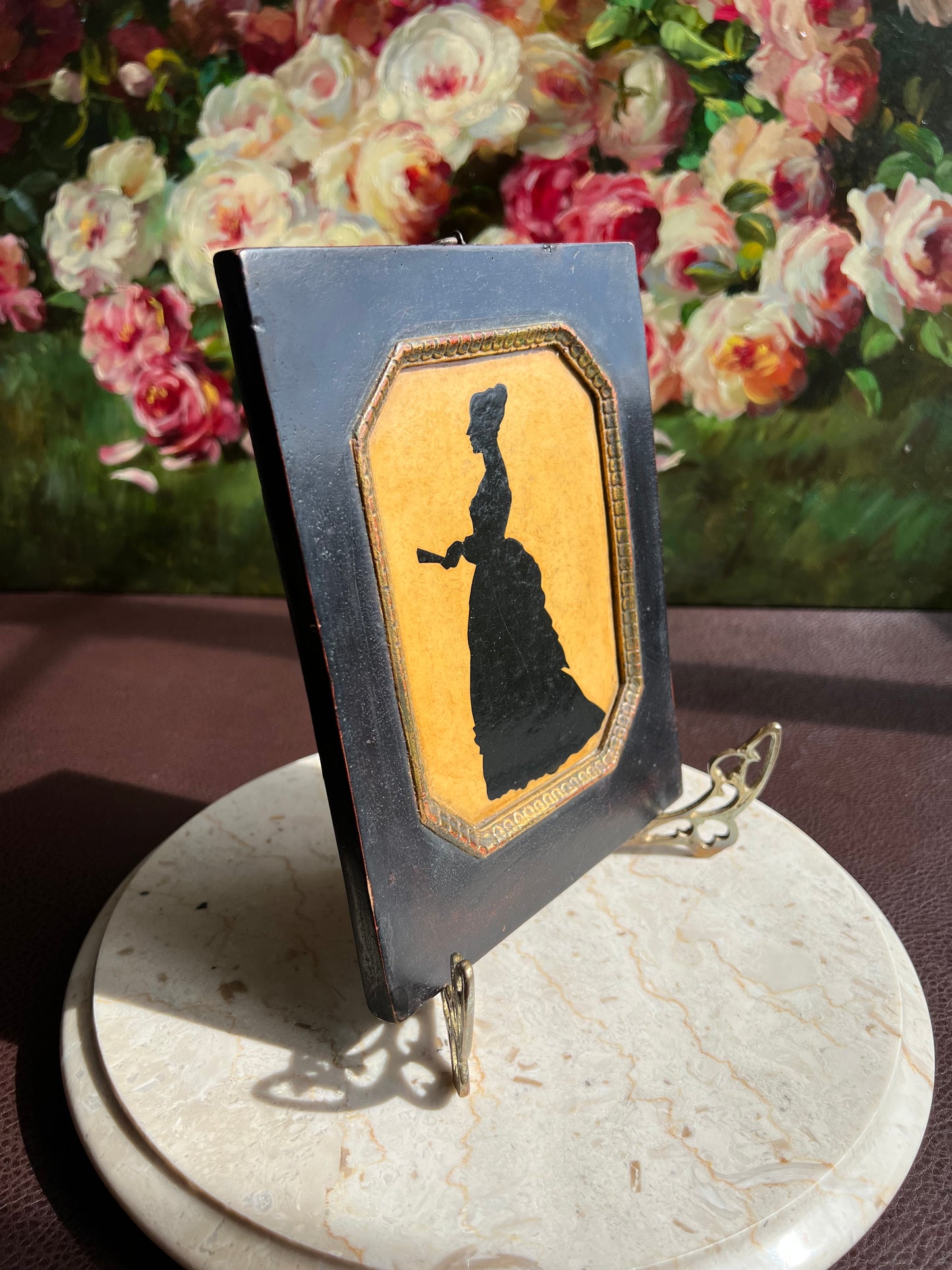 Antique Style Borghese Silhouette Plaque Portrait of a Victorian Lady and Gentleman with Wooden Framed (2 pc, a pair)