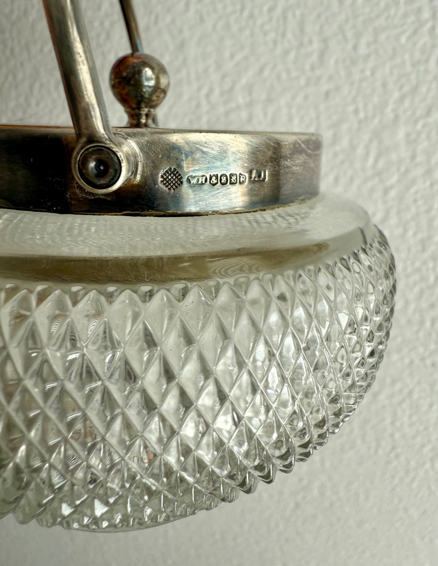 Antique Silver-Plated William Hutton & Sons British Cut Glass Biscuit Jar or Candy Holder with Lid and Handle