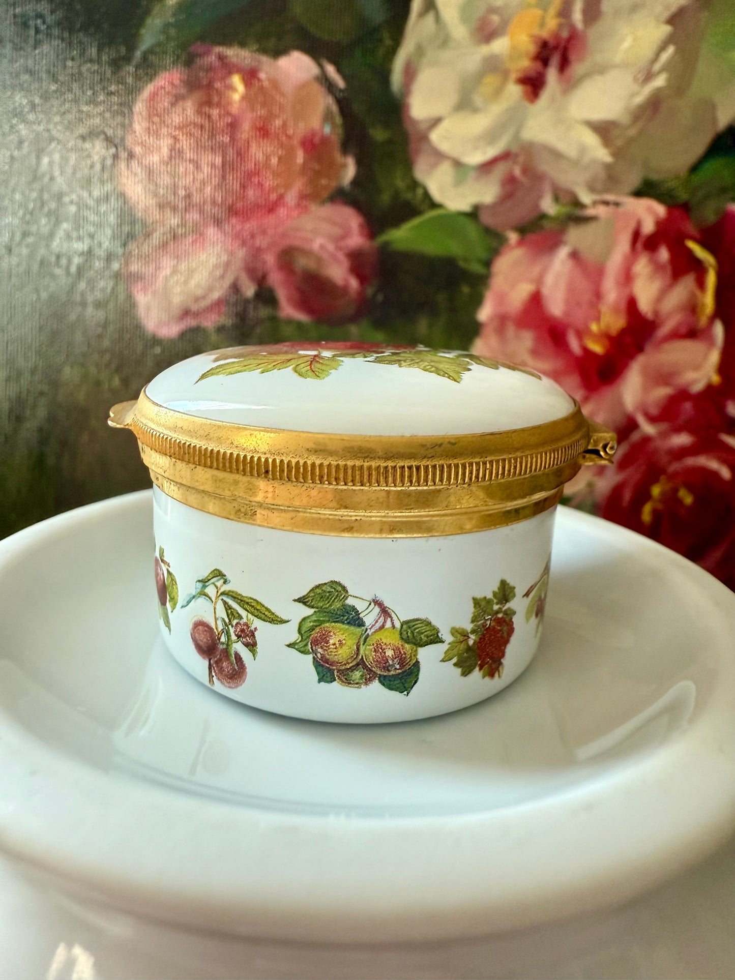 Vintage ‘The Red Currant’ Portmeirion Pomona Enamel Jewelry or Trinket Box, Made in England