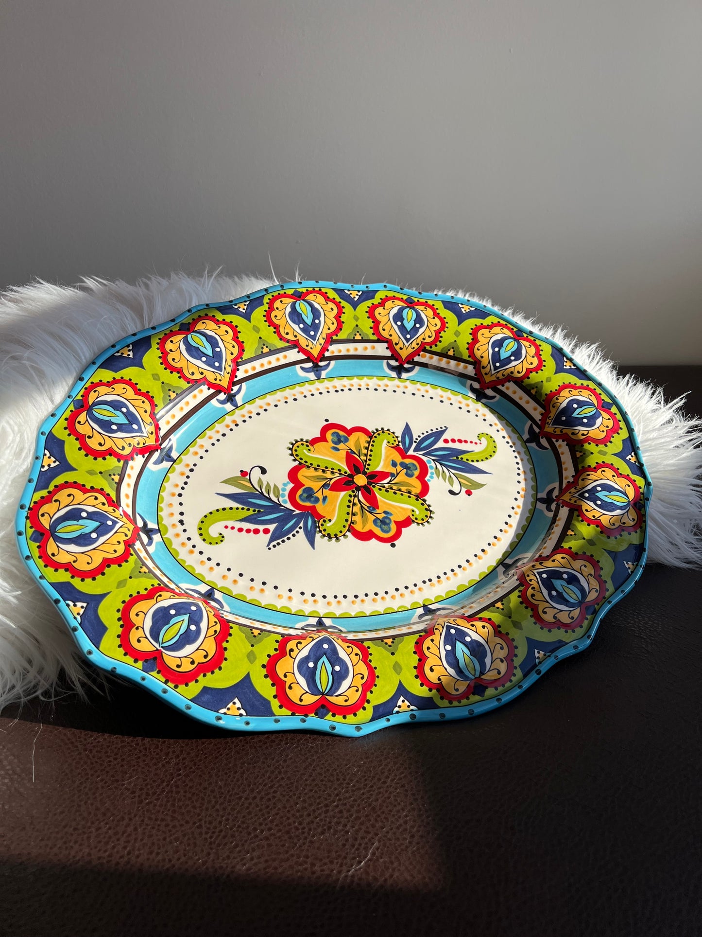 Bocca Espania Colorful Floral Decor, Large Oval Vintage Ceramic Serving Platter