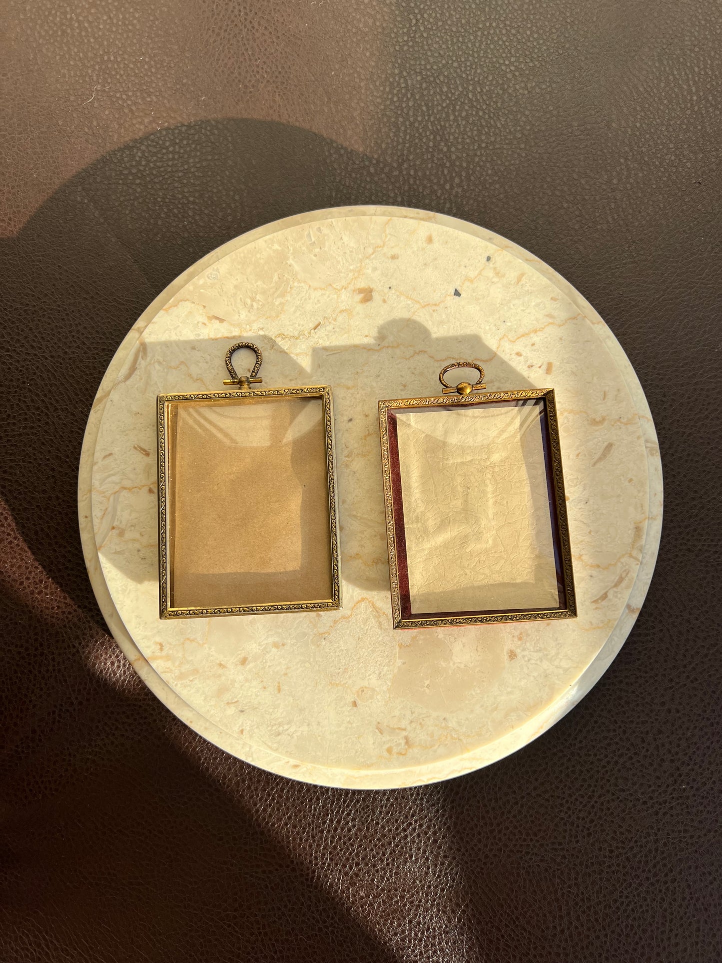 Classic Small Antique Metal Photo Frame with Art Nouveau Easel and Plush Velvet