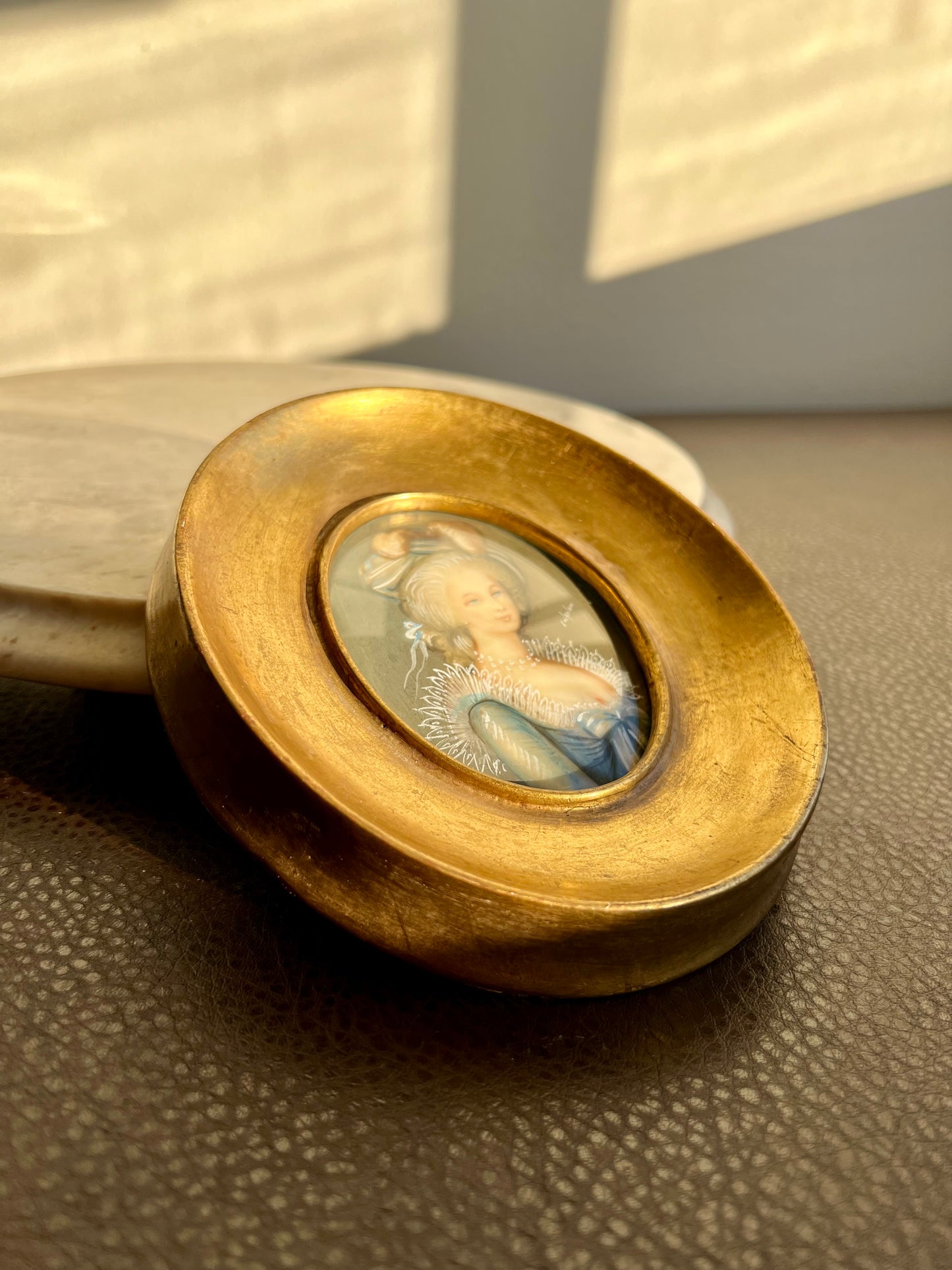 Antique/ Vintage Italian Miniature Oval Gilded Wooden Framed Original, Signed Painting Portrait Of Royal Lady Wall Decor c1900's