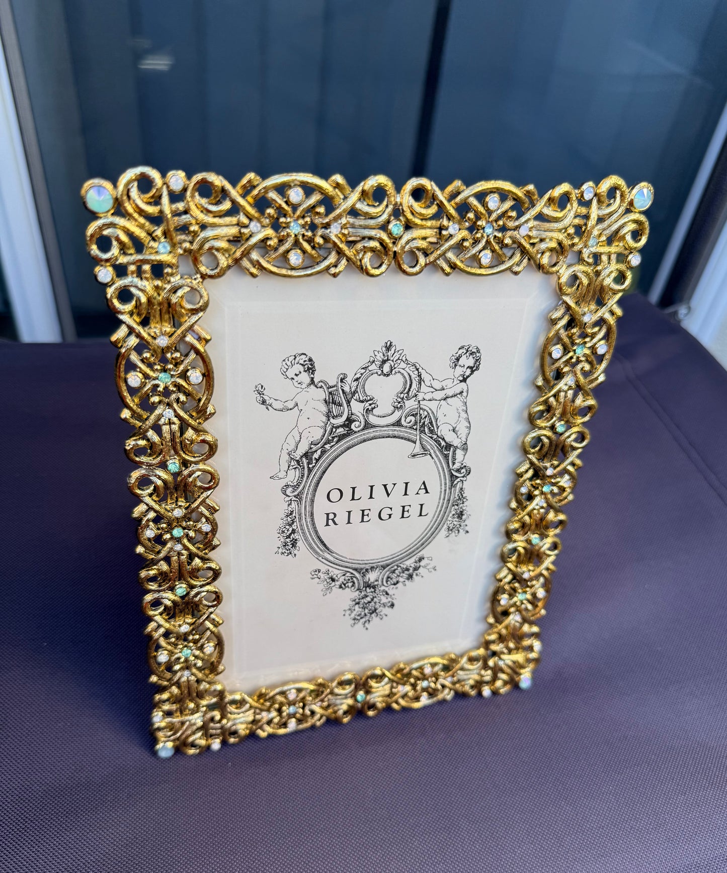 Olivia Riegel Vintage Luxury Decorative Jewel Encrusted Ornate Gold Plated Photo/ Picture Frame with Beautiful Crystals