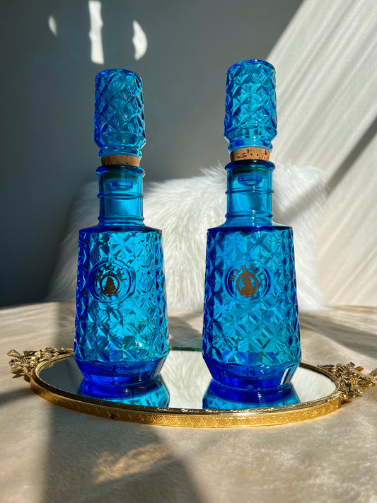 Beautiful Martell Blue Glass Liquor Bottle Vintage Decanters ($ 39/each)