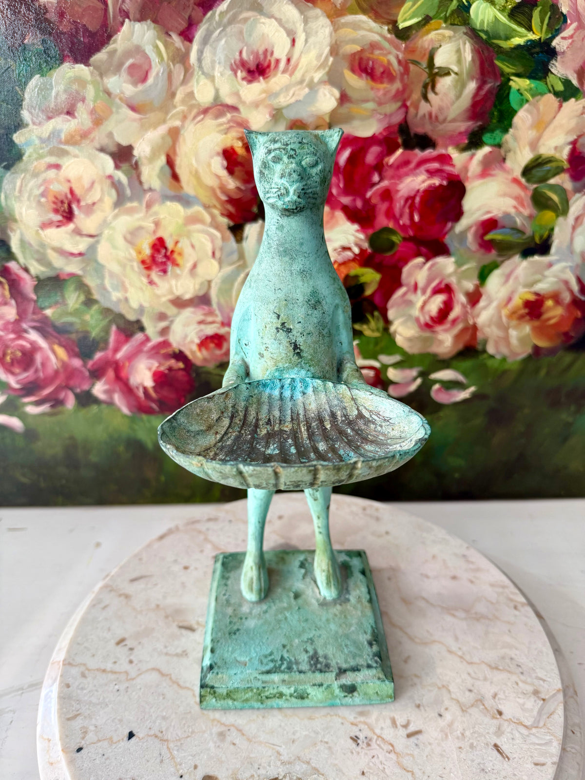 Antique Diego Giacometti-Style Patinated Bronze "Cat Butler" Statues, often used as Soap Dishes, Business Card Holders, or Trinket Trays - This price applies to a single item only!
