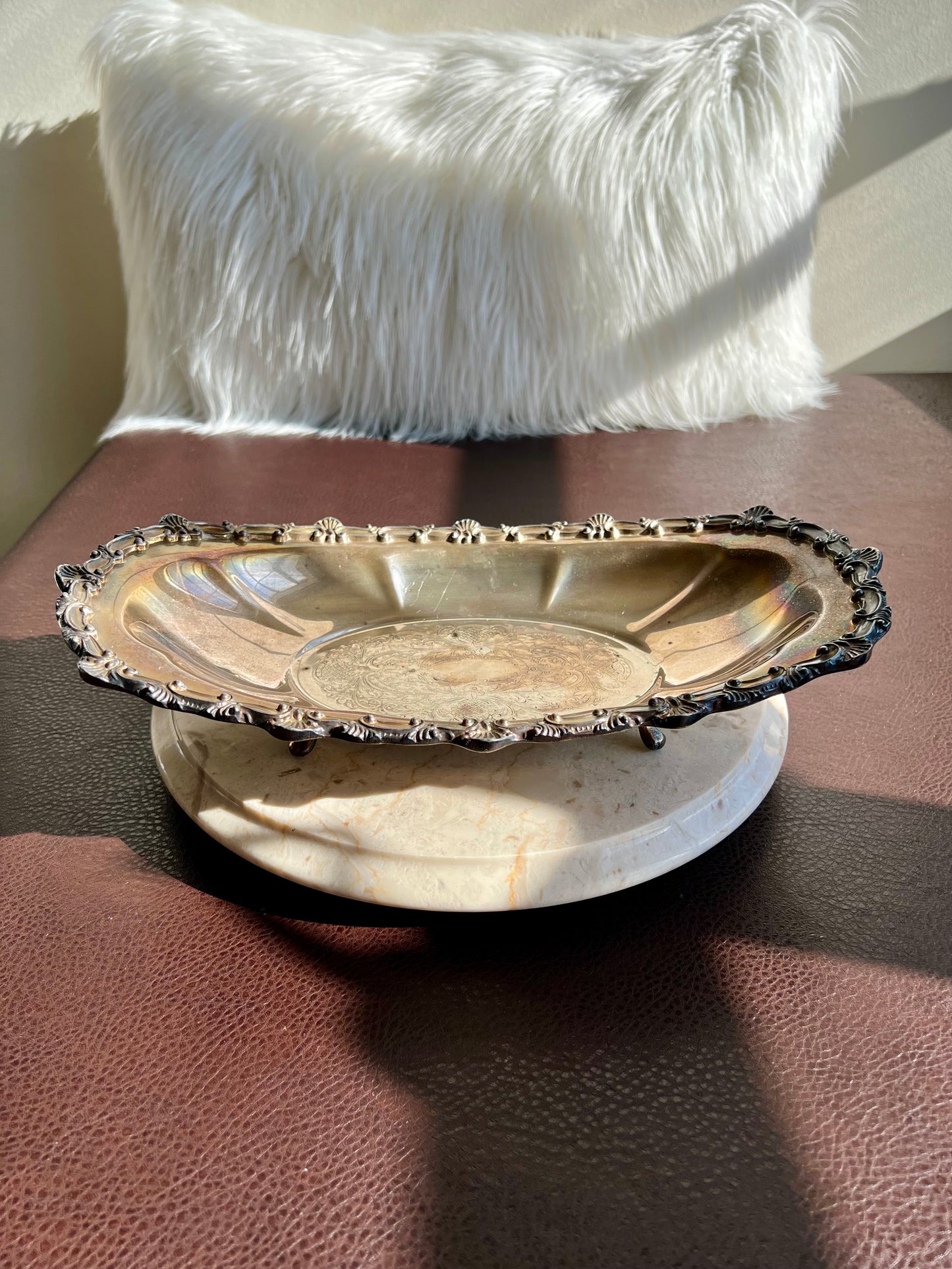 Antique Oval Silver on Copper Footed Numbered Tray/ Dish by Hartford Sterling Company from America