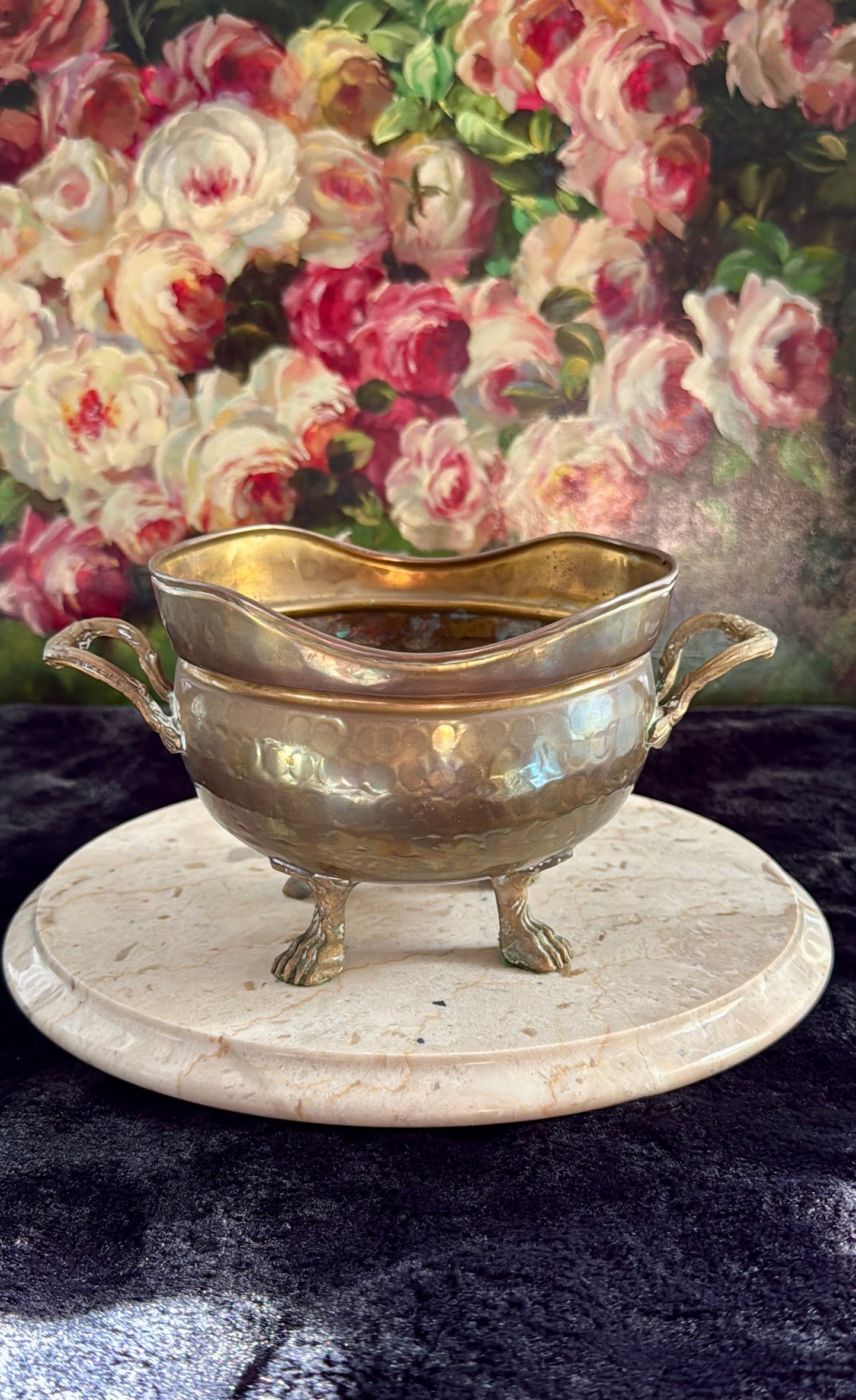 Vintage Brass Flower Pot or Planter with Handles and Four-Legged Lion Paws - Made in Spain