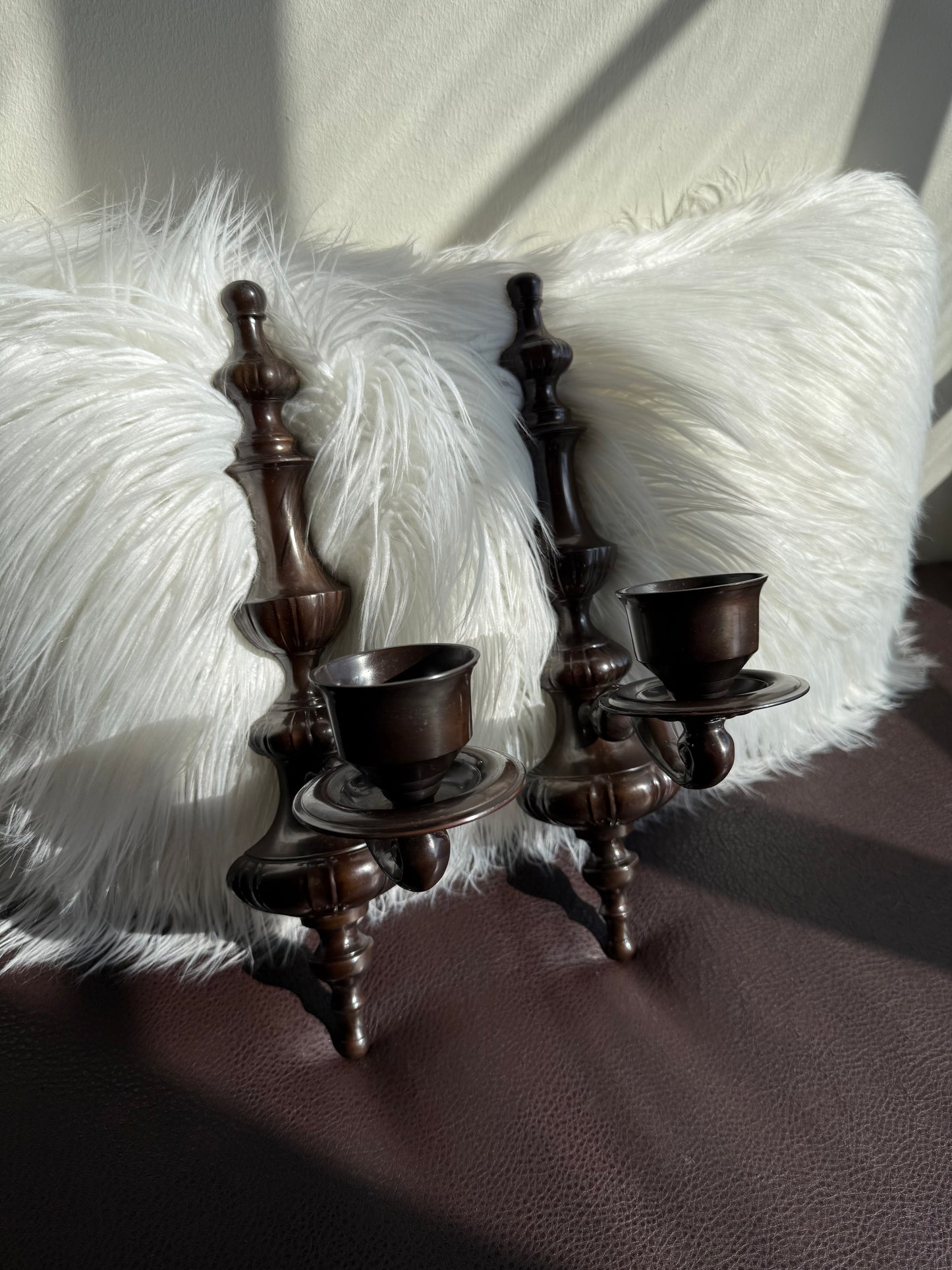 Vintage Wall Decor Candlestick Holder Candelabra Large Sconces, Cast Iron and Stunning Bronze-brown Finish (2 pieces/ one pair)