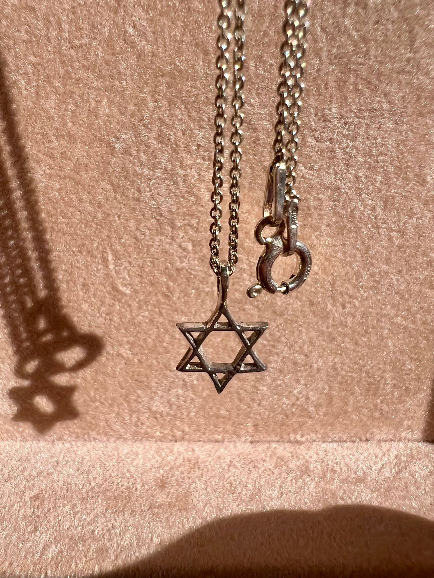 925 Sterling Silver Vintage Handmade Jewish Star of David Necklace and Pendant, Made in Italy