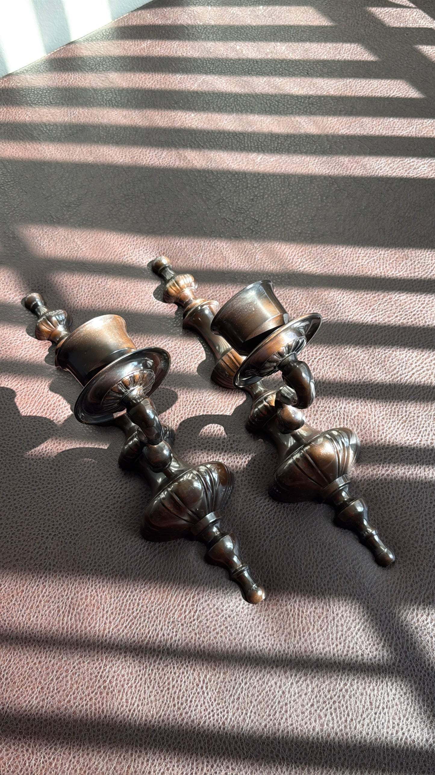 Vintage Wall Decor Candlestick Holder Candelabra Large Sconces, Cast Iron and Stunning Bronze-brown Finish (2 pieces/ one pair)