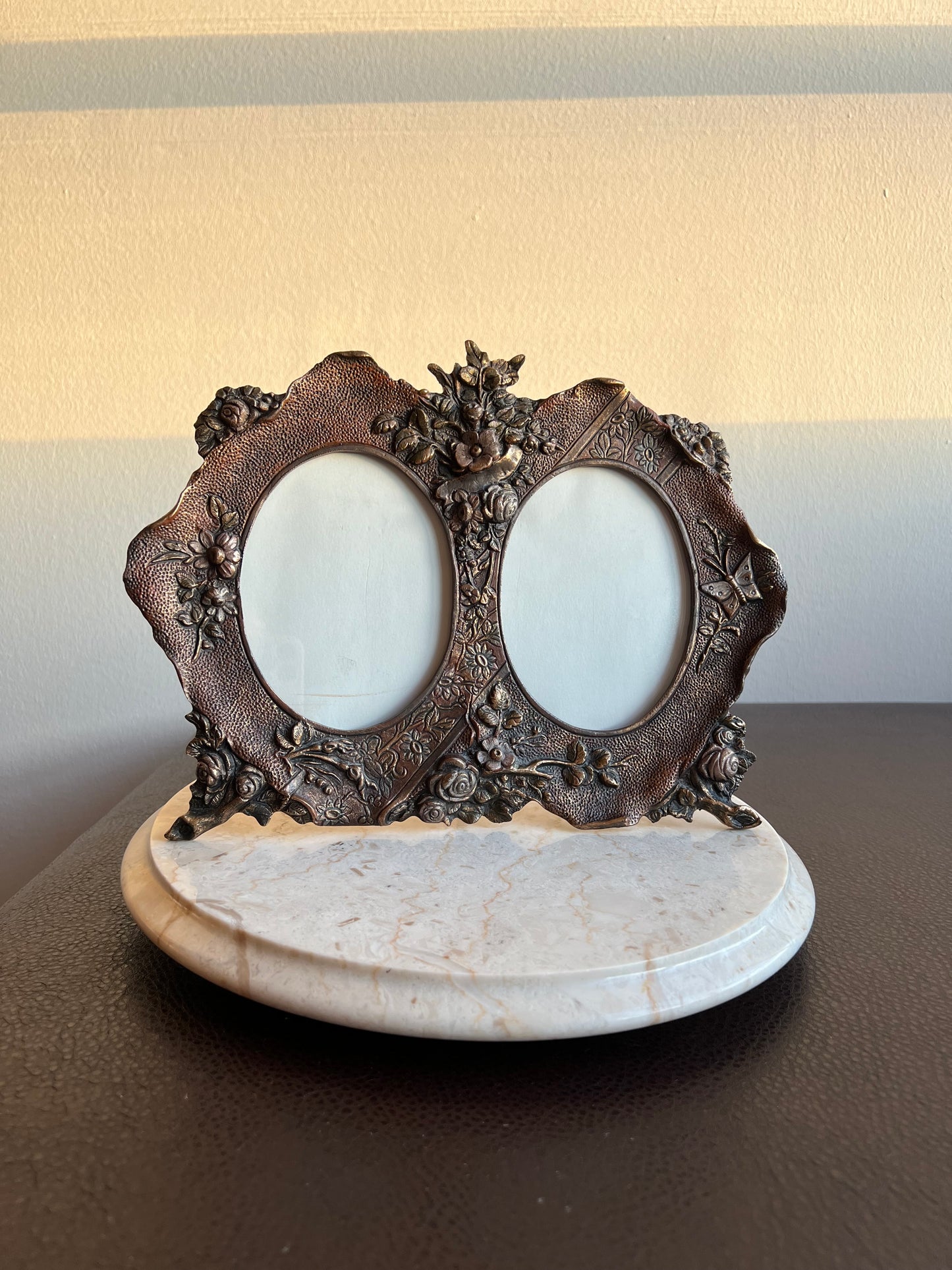 Antique Victorian Style Double Copper Decorative Oval Photo/ Picture Frame with Easel Back