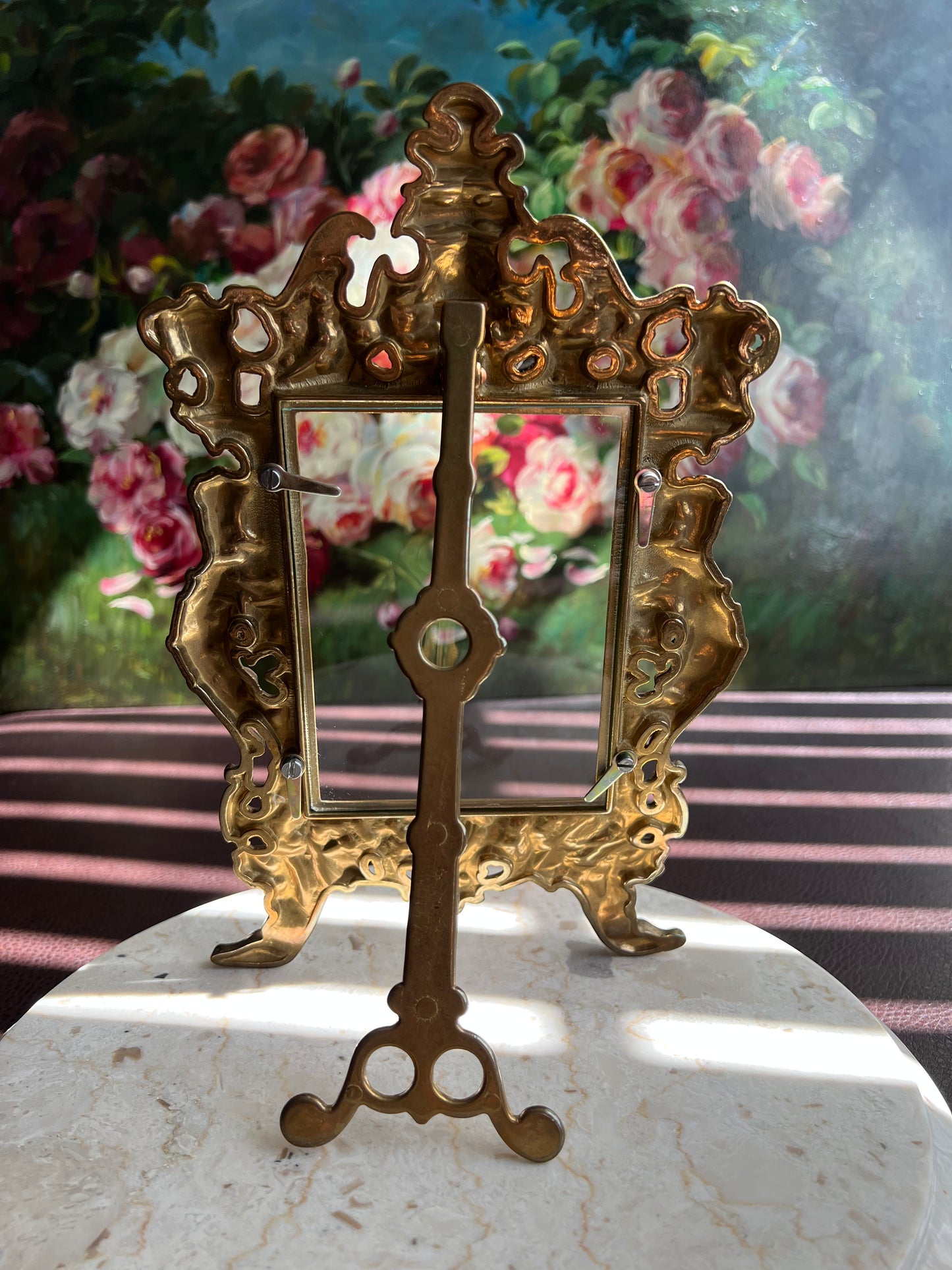 Antique French Brass Victorian Style Ornate Tabletop Photo Frame/ Picture Frame