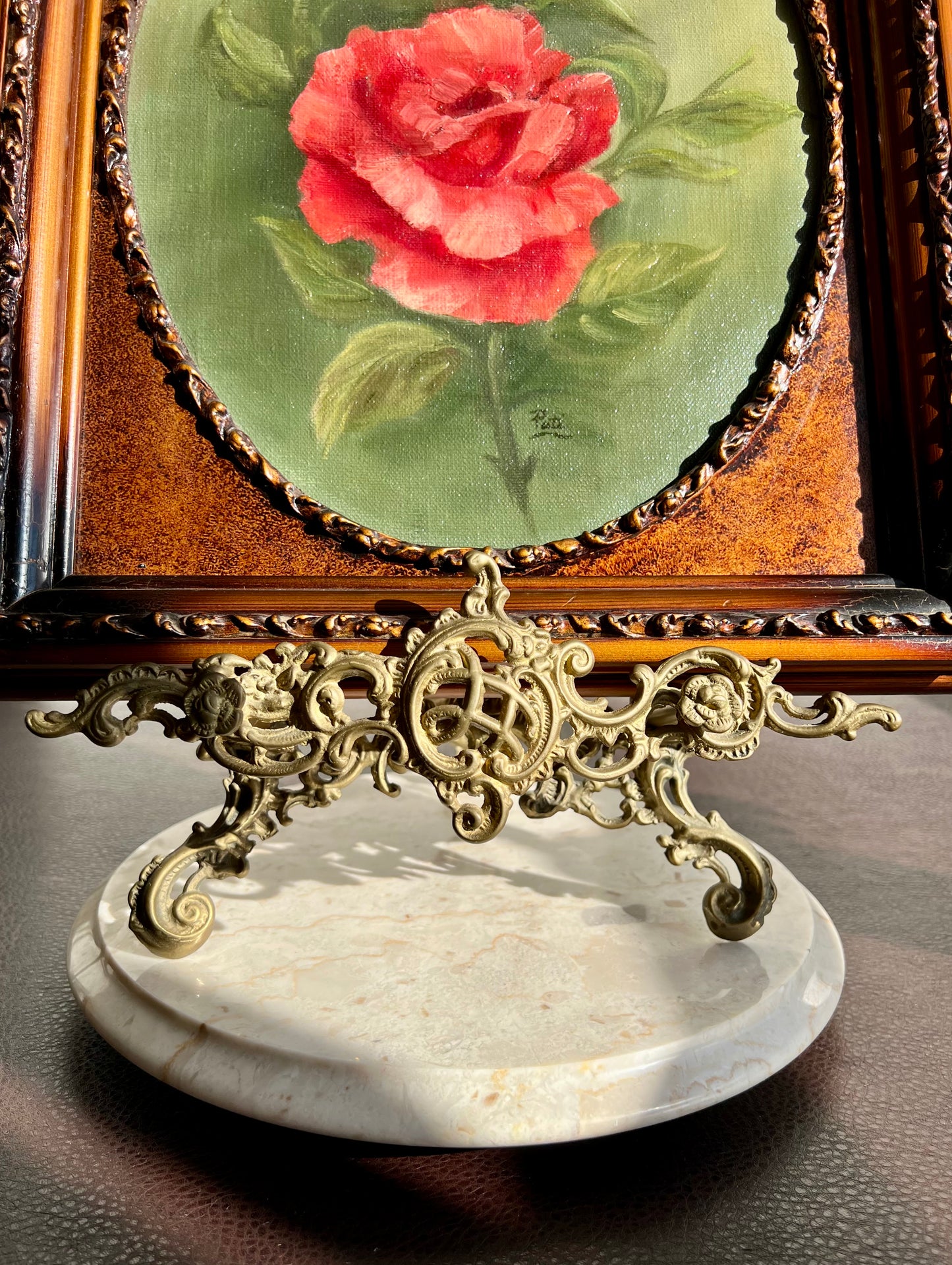Big 21.5” Vintage Display Brass Ornate Victorian Style Easel Cookbook or Painting Holder