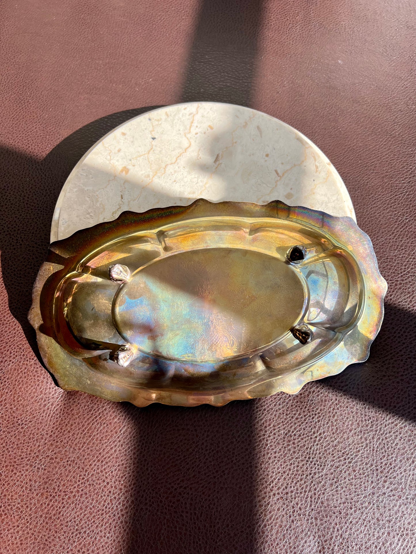 Antique Oval Silver on Copper Footed Numbered Tray/ Dish by Hartford Sterling Company from America
