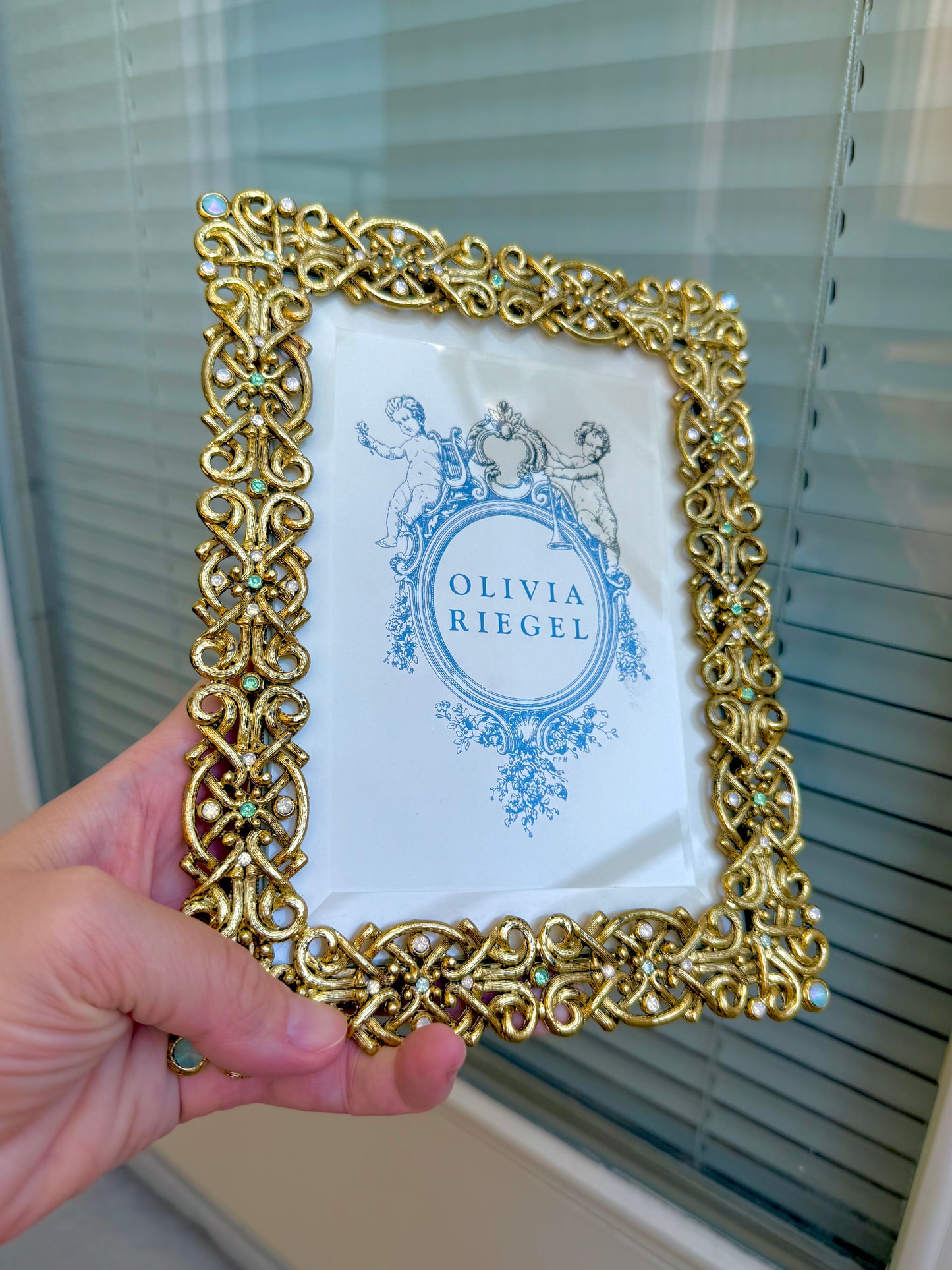 Olivia Riegel Vintage Luxury Decorative Jewel Encrusted Ornate Gold Plated Photo/ Picture Frame with Beautiful Crystals