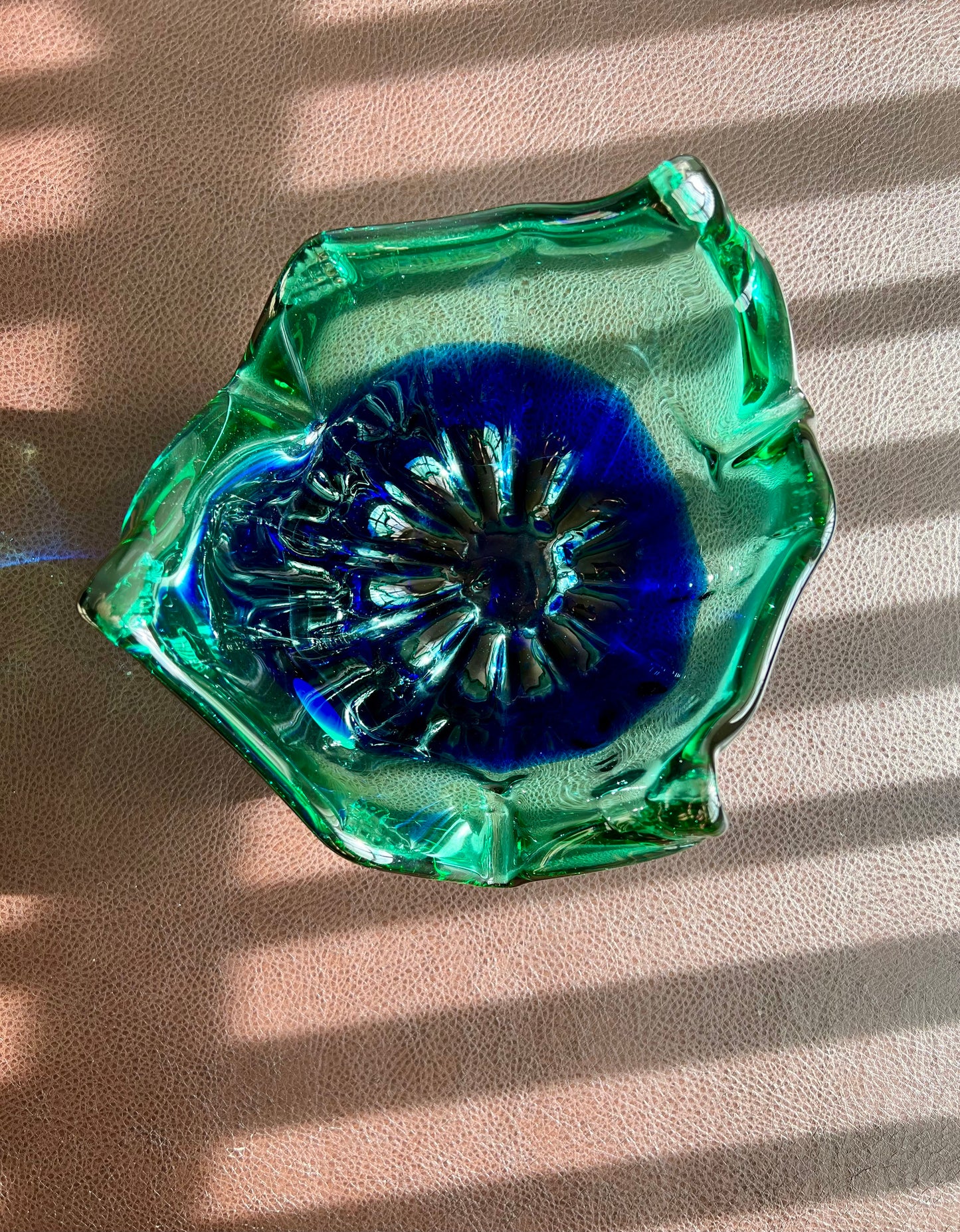 MURANO Blue and Green Extra Large Vintage White Crystal Glass Bowl, Decorative Dish or Vase - Made in Italy
