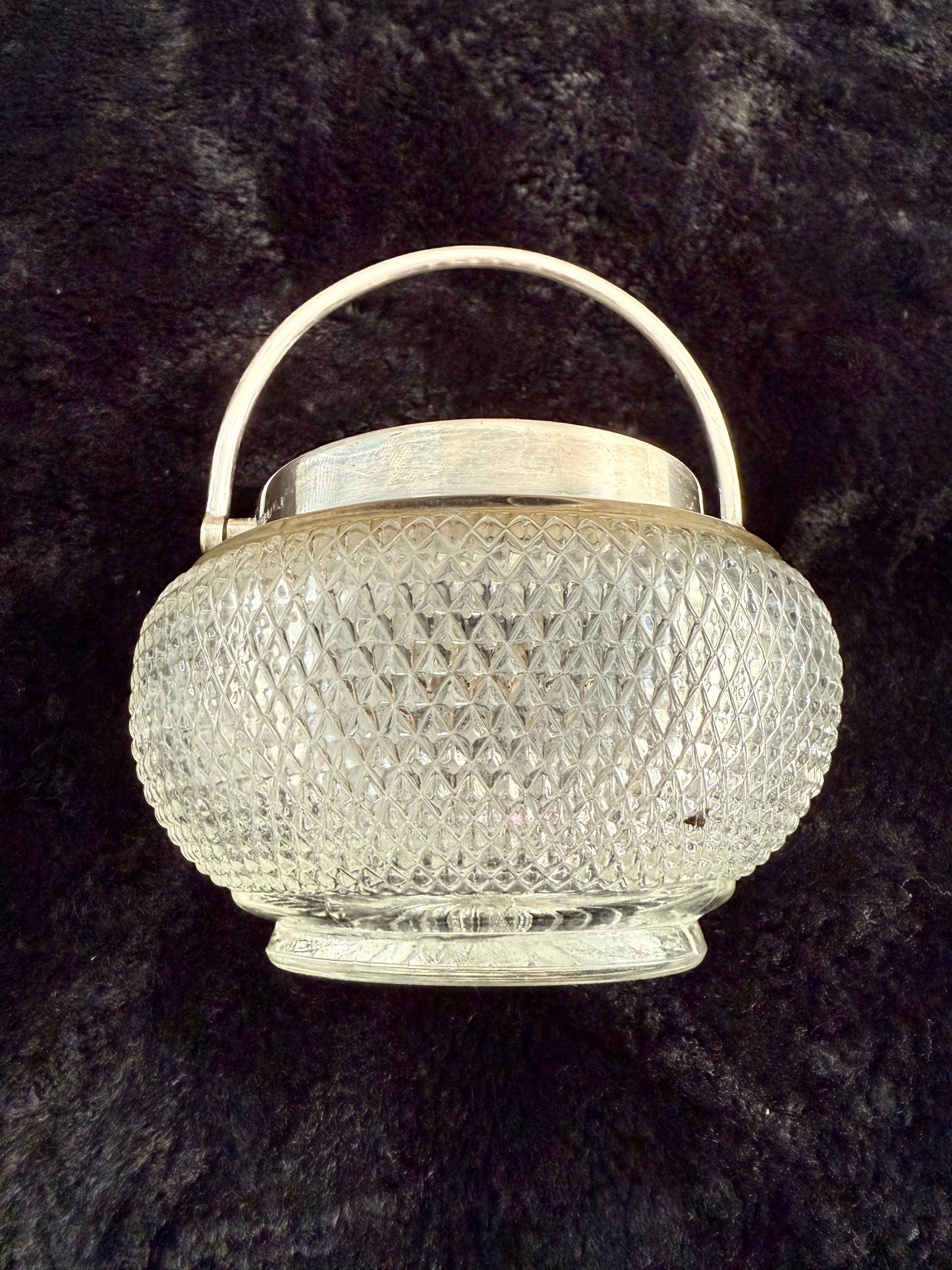 Antique Silver-Plated William Hutton & Sons British Cut Glass Biscuit Jar or Candy Holder with Lid and Handle