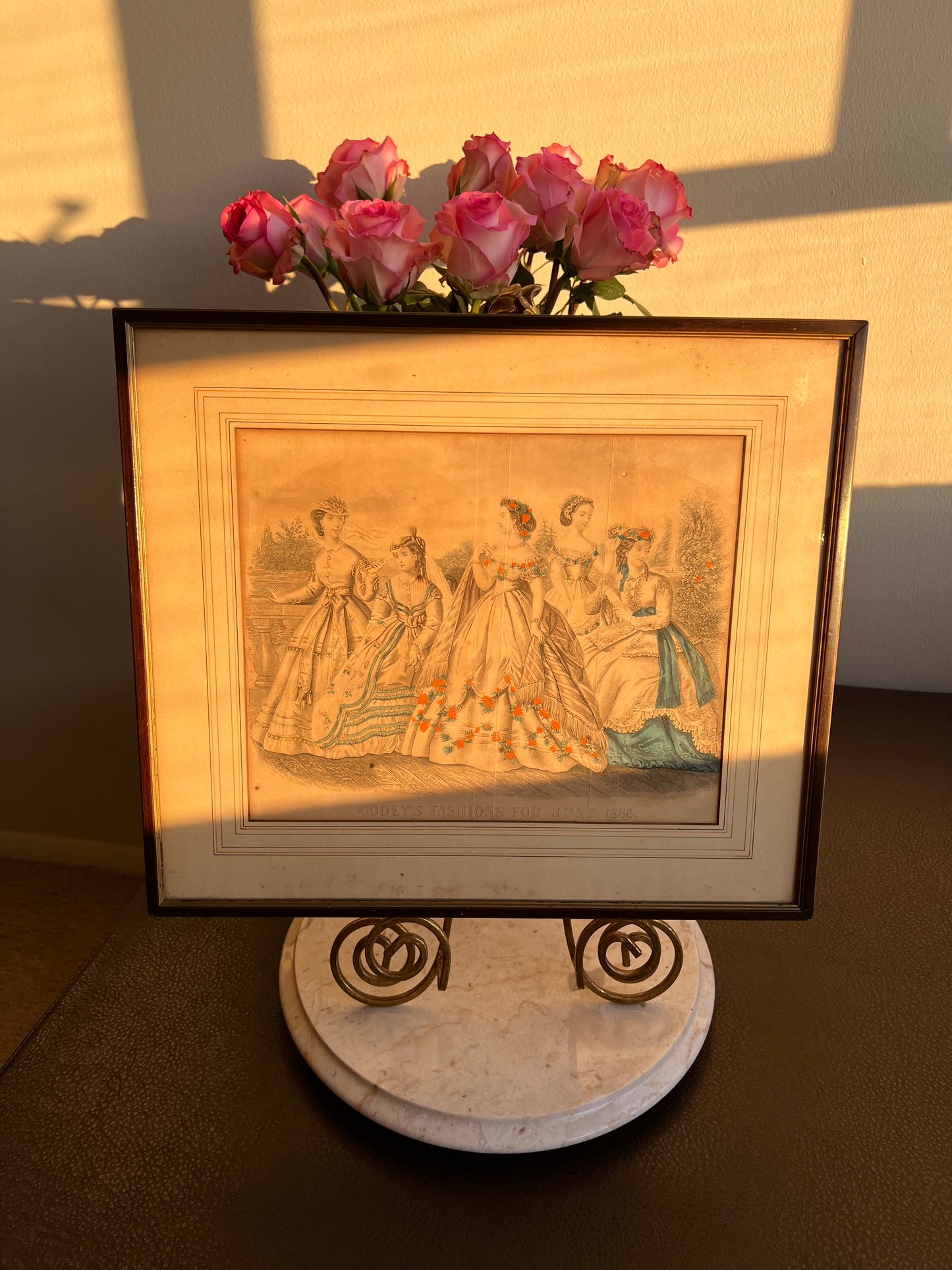 GODEY'S Lady Victorian Fashion Antique/ Vintage Original Color Picture, June 1866 Art on Wood Frame