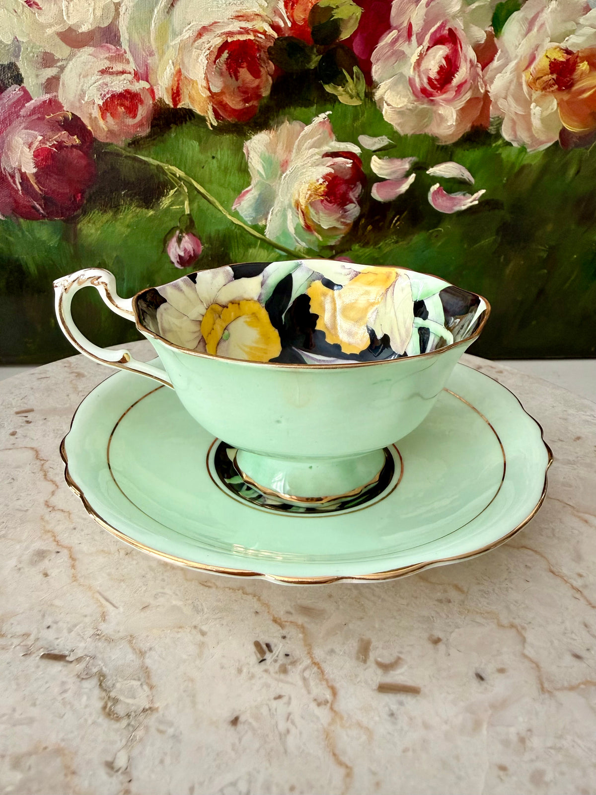 Antique 1940s Paragon Daffodil (Narcissus) Hand-Painted Porcelain Teacup and Saucer - Made in England