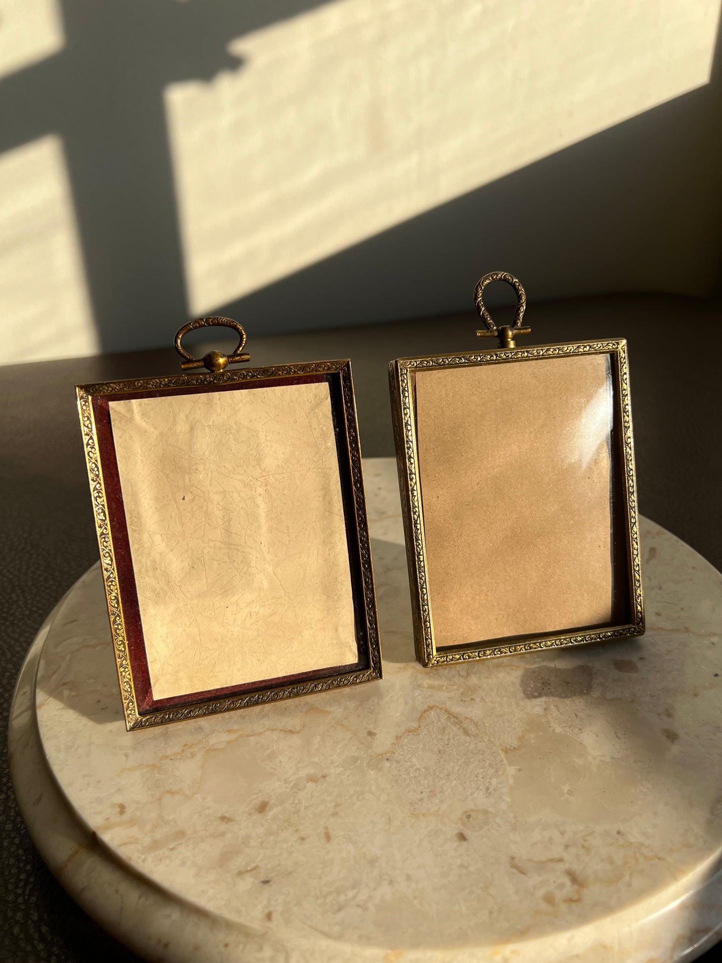 Classic Small Antique Metal Photo Frame with Art Nouveau Easel and Plush Velvet