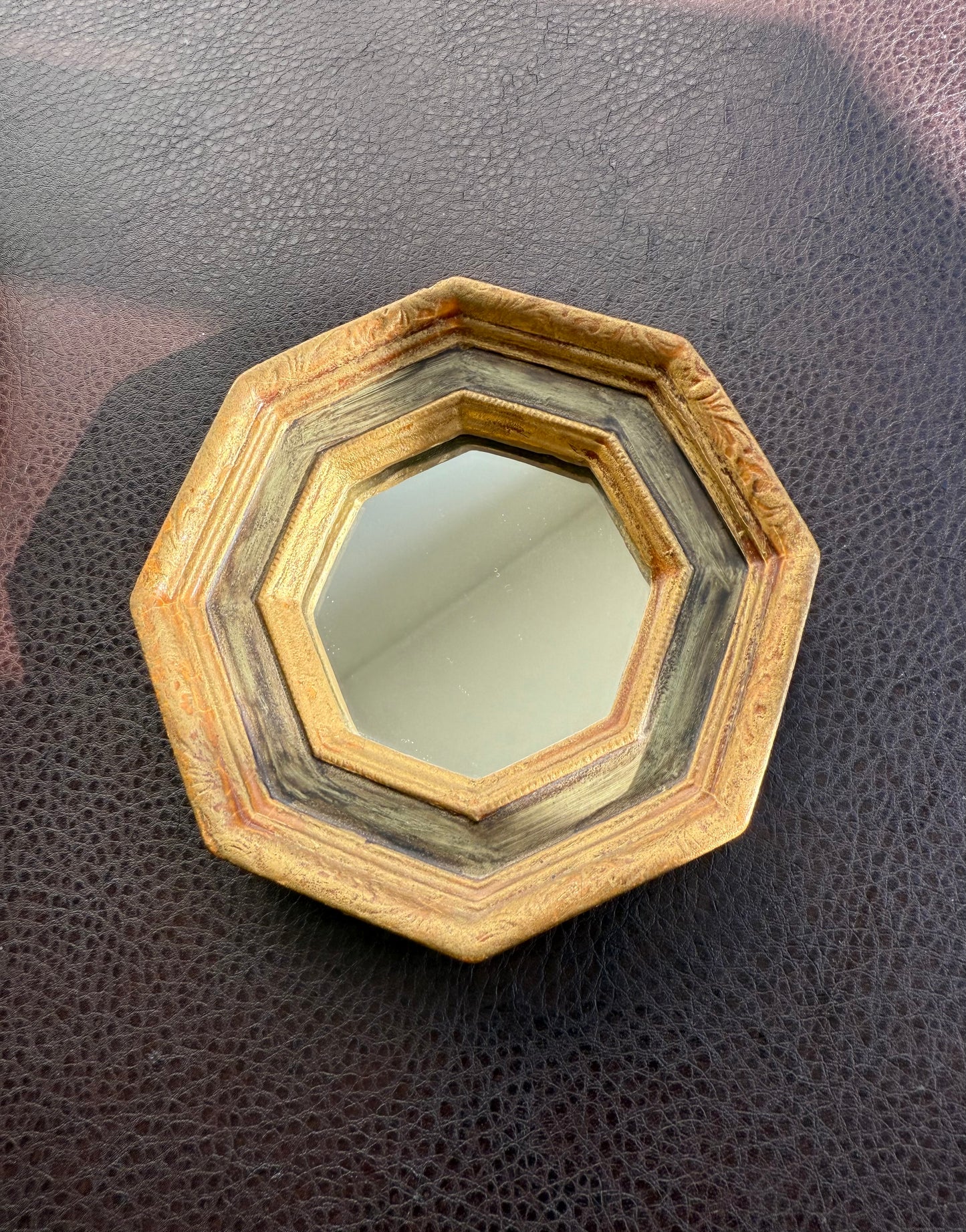 Italian Florentine Gold gilded Wooden Framed Mini Octagon Vintage Wall Mirror
