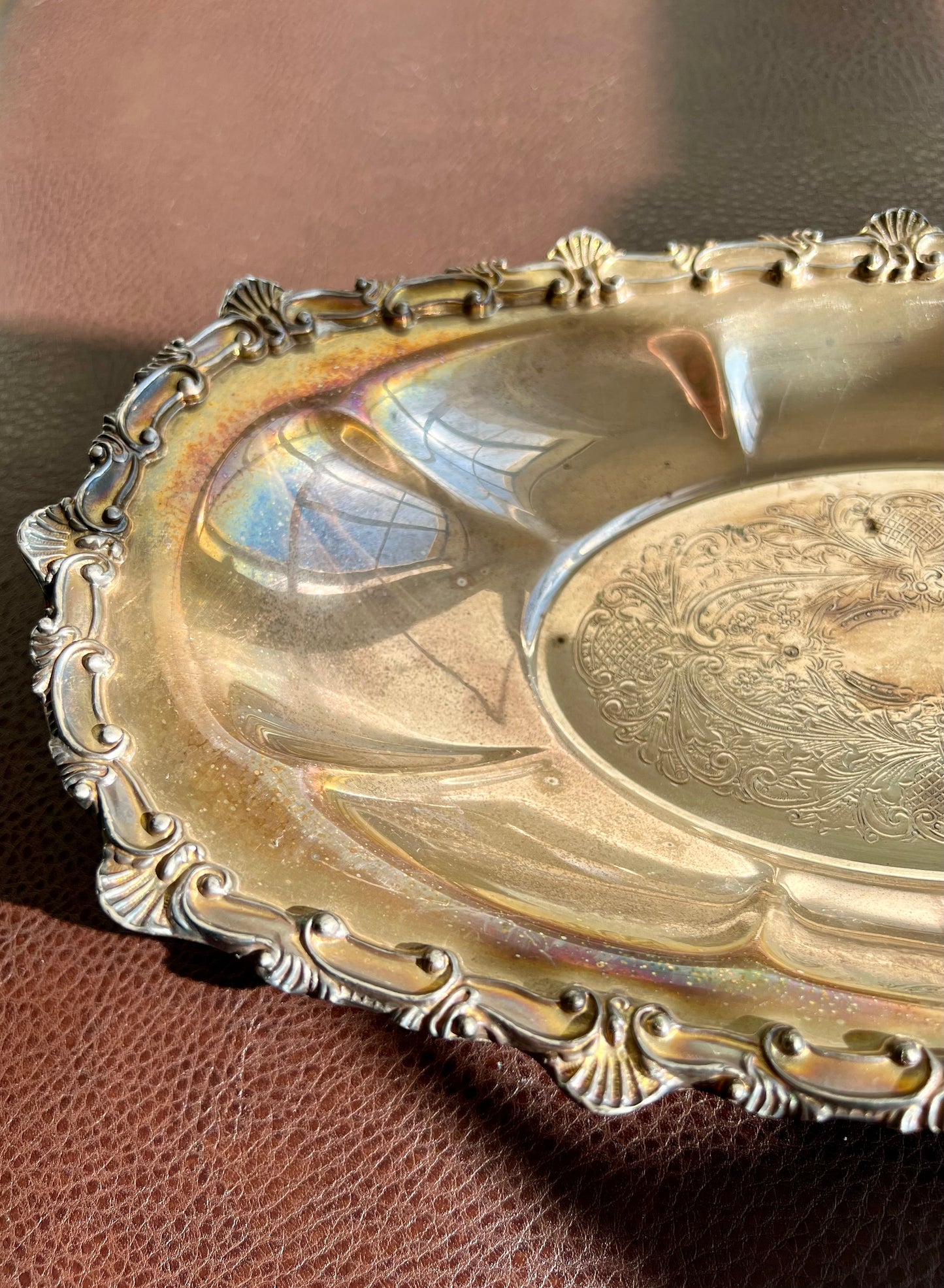 Antique Oval Silver on Copper Footed Numbered Tray/ Dish by Hartford Sterling Company from America