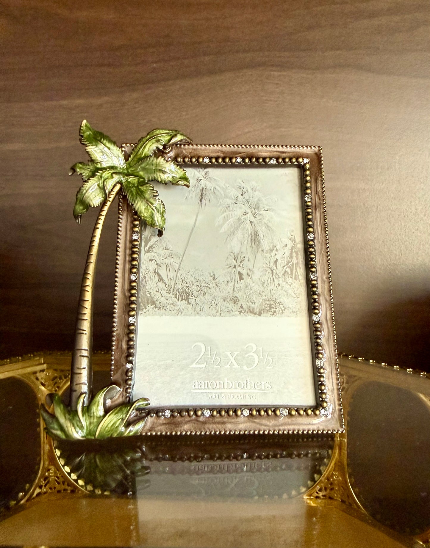 Tropical Palm Trees Mini Enamel Photo/ Picture Frame with Rhinestones