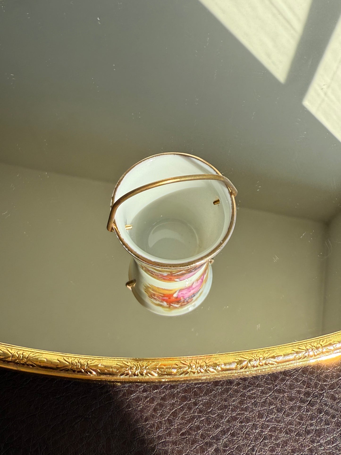 Limoges Miniature Vintage Porcelain Bucket/ Pail with Handle, Decorated with a Courting Couple, Made in France
