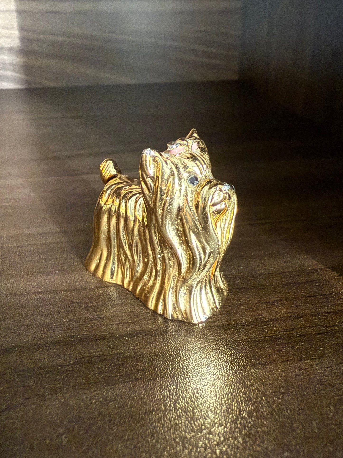 Estée Lauder Vintage Gold Plated Perfume Compact Dog with Pink Ribbon