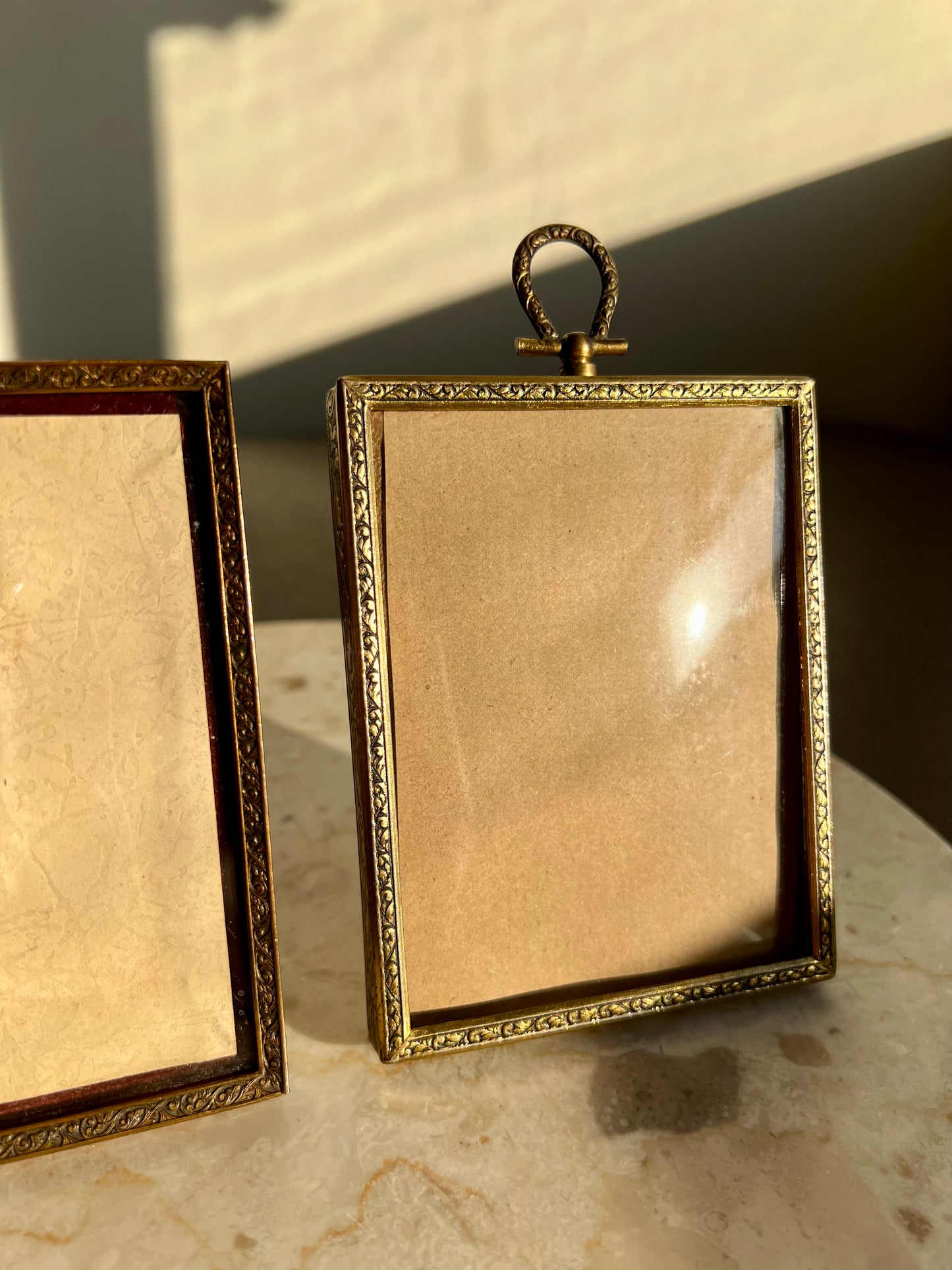 Classic Small Antique Metal Photo Frame with Art Nouveau Easel and Plush Velvet