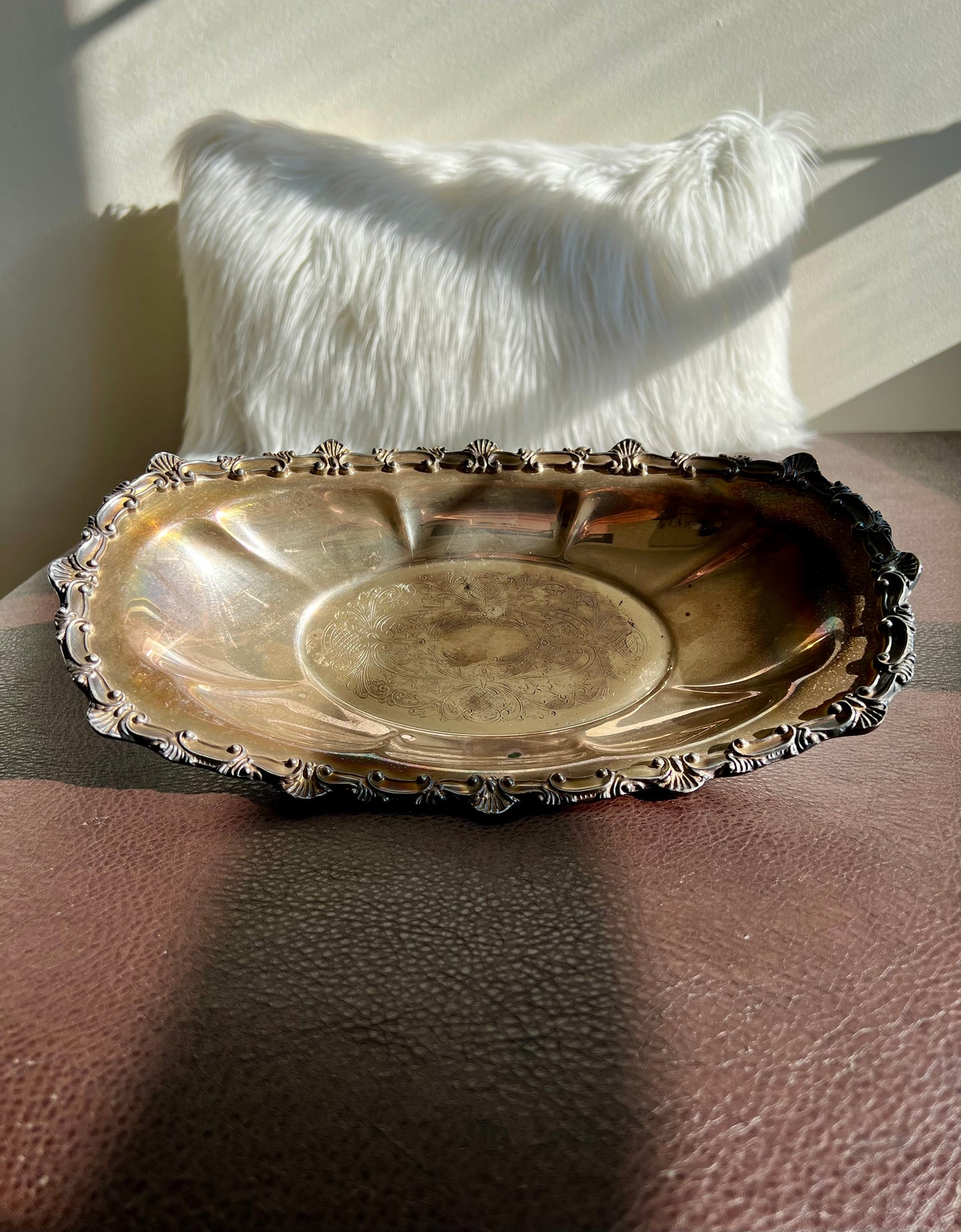 Antique Oval Silver on Copper Footed Numbered Tray/ Dish by Hartford Sterling Company from America