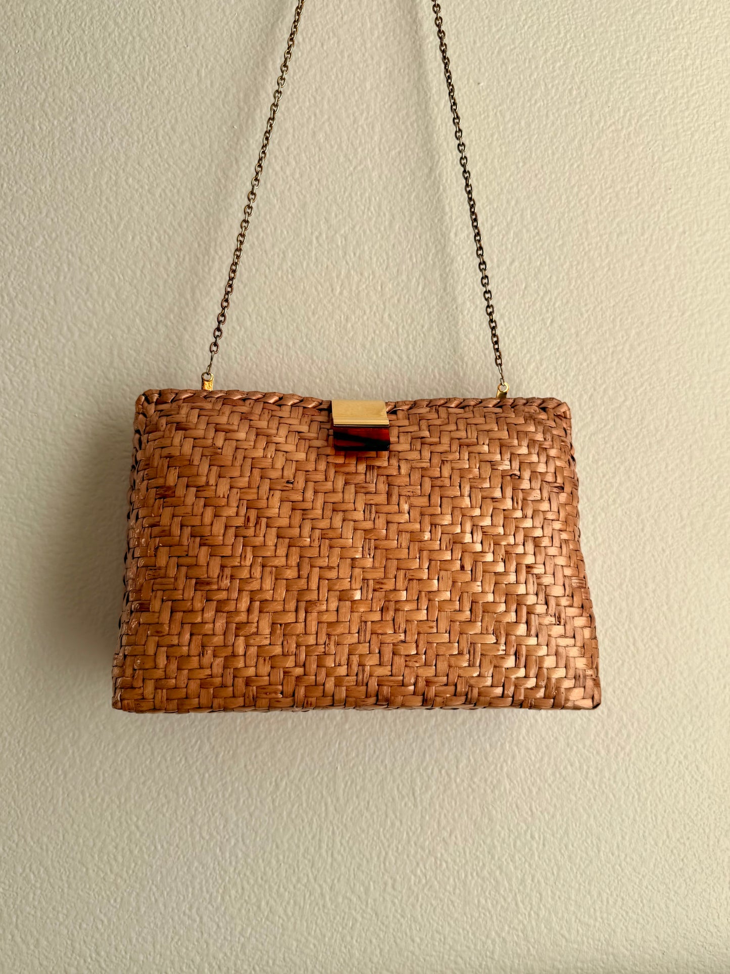 Vintage RODO Italian Style Glazed Wicker Purse or Clutch with Chain Shoulder Strap