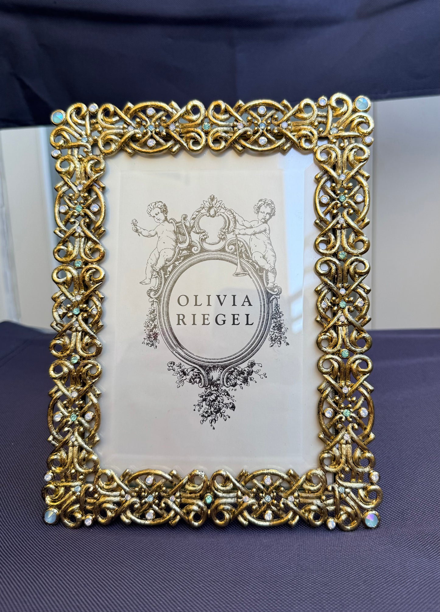 Olivia Riegel Vintage Luxury Decorative Jewel Encrusted Ornate Gold Plated Photo/ Picture Frame with Beautiful Crystals