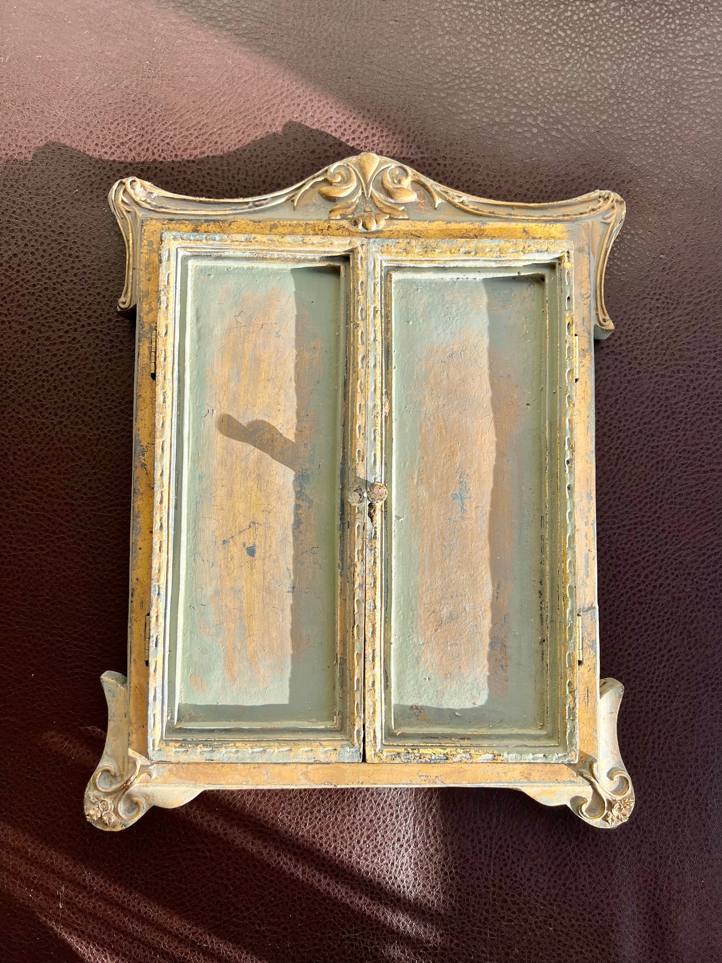 Antique Wood Look Framed Window Mirror With Open Doors