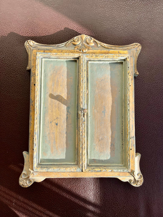 Antique Wood Look Framed Window Mirror With Open Doors