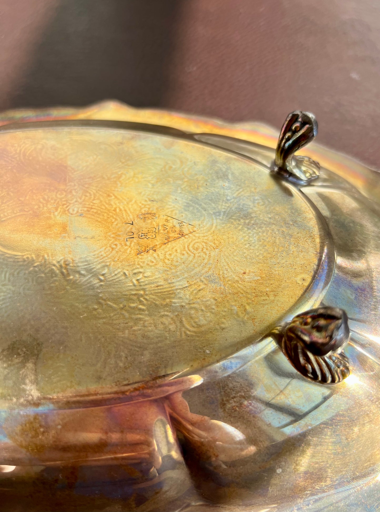 Antique Oval Silver on Copper Footed Numbered Tray/ Dish by Hartford Sterling Company from America