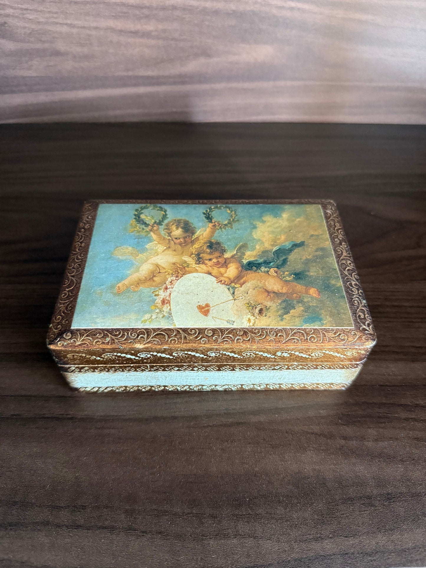 Italian Florentine Gold gilded, Handmade Wooden Vintage Jewelry or Trinket Box - Made in Italy