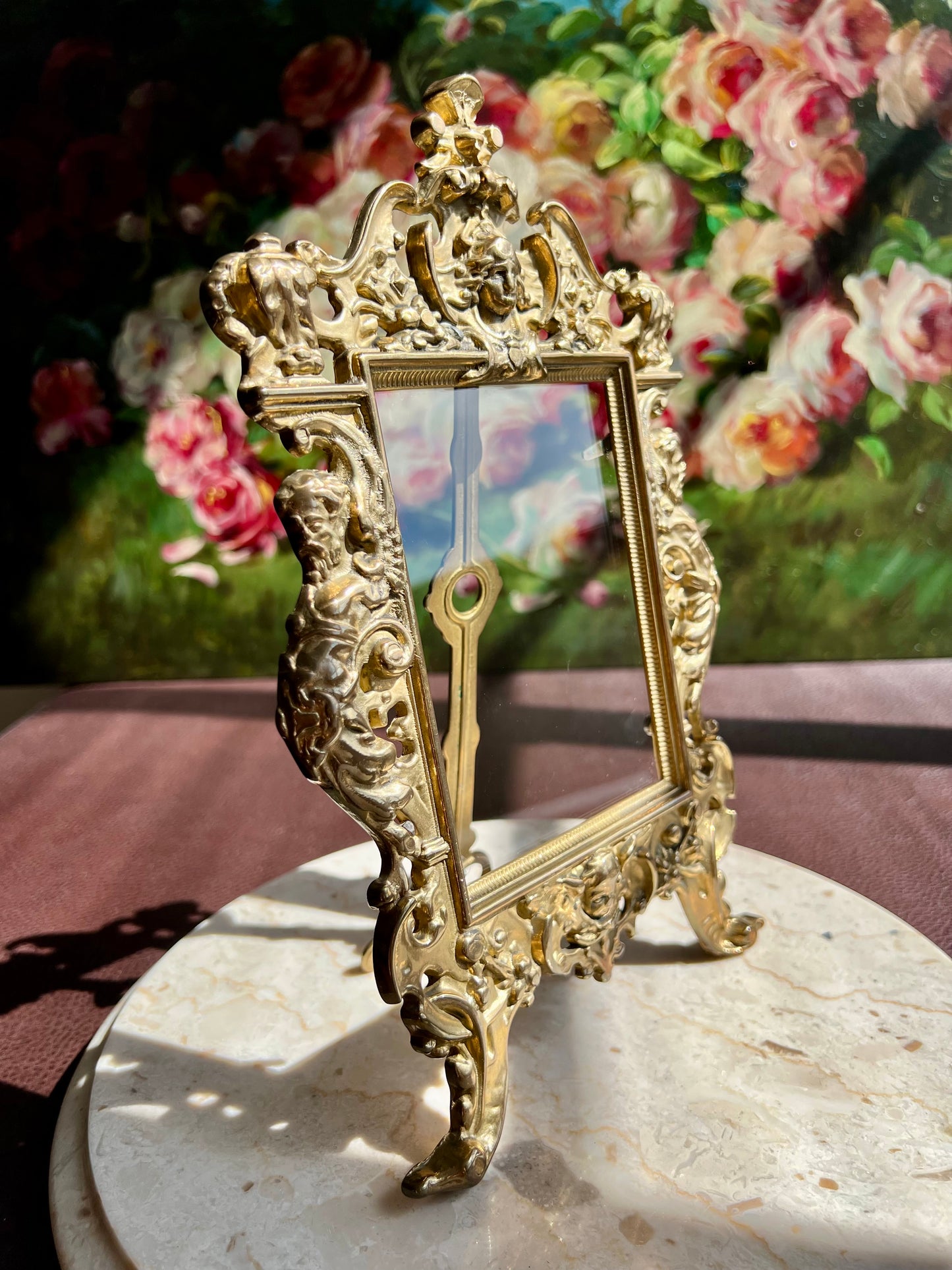 Antique French Brass Victorian Style Ornate Tabletop Photo Frame/ Picture Frame
