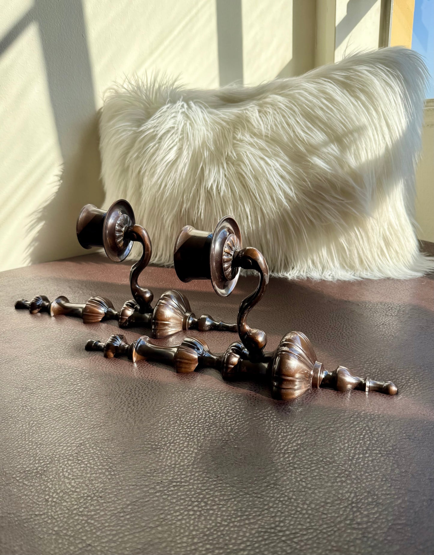 Vintage Wall Decor Candlestick Holder Candelabra Large Sconces, Cast Iron and Stunning Bronze-brown Finish (2 pieces/ one pair)