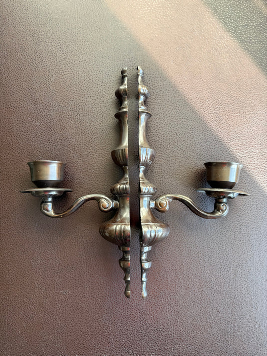 Vintage Wall Decor Candlestick Holder Candelabra Large Sconces, Cast Iron and Stunning Bronze-brown Finish (2 pieces/ one pair)